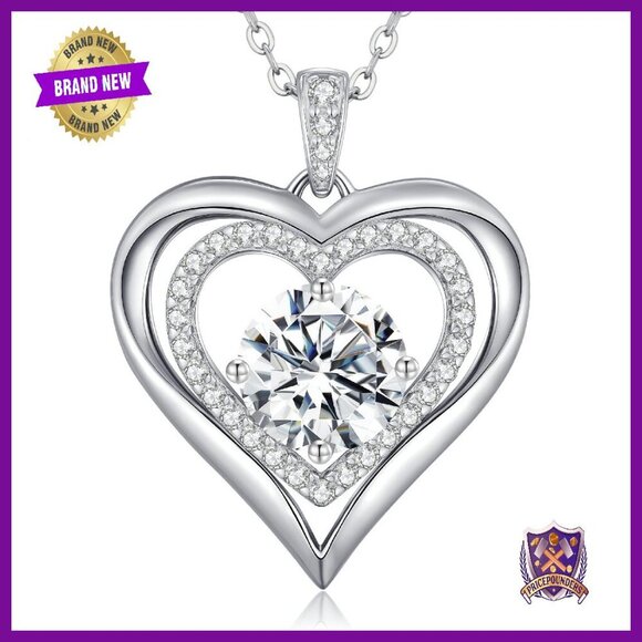 Sterling Silver Moissanite Heart Pendant Necklace with I Love You Engraving